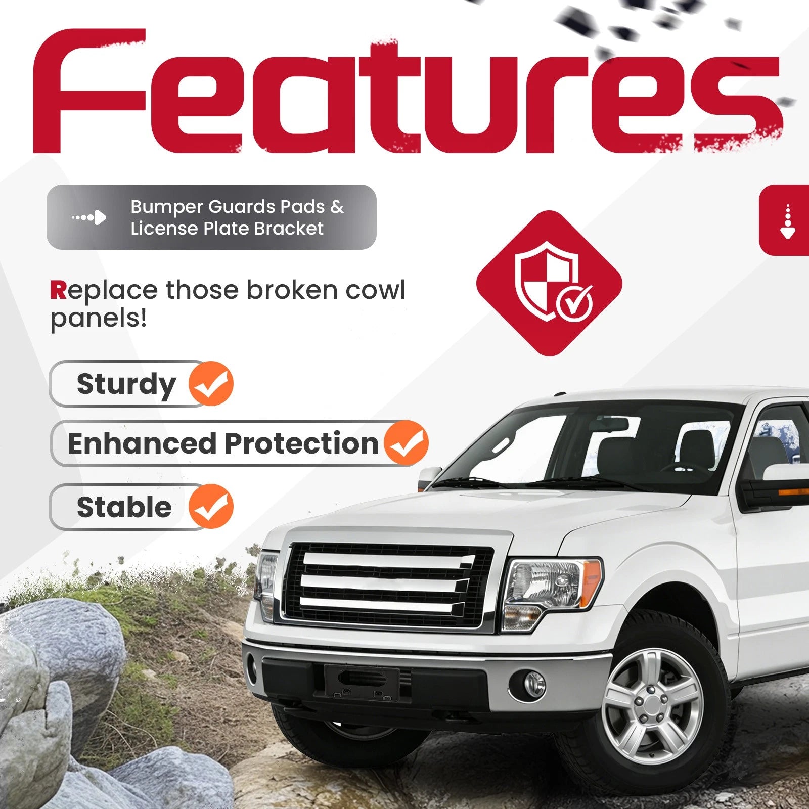 Front Bumper License Plate Bracket + Guards Pads Cap for Ford F150 (2009–2014)