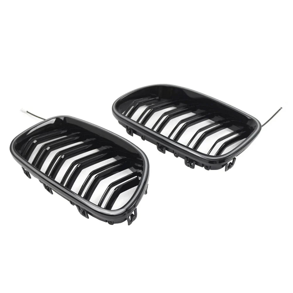 Glossy Black Front Kidney Grille with Light Strip for BMW 5-Series (2010-2016)