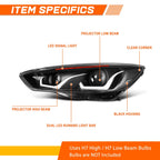 Dual LED DRL Projector Headlight for Ford Focus (2015–2018)