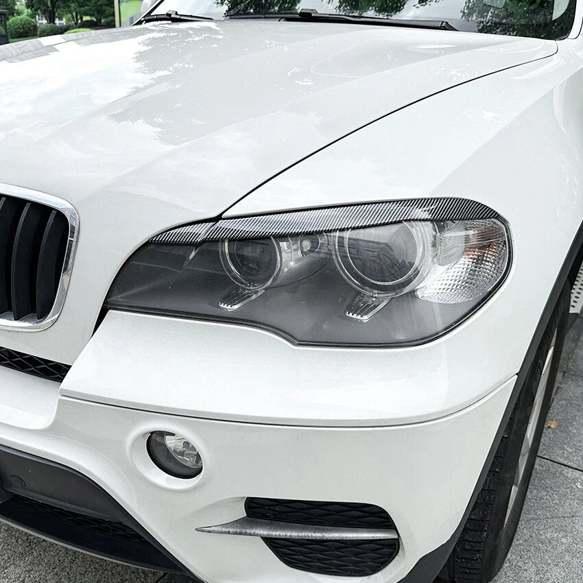 Pair Add-On Headlight Eye Lids for BMW X5 E70 (2008–2013) Carbon Fiber Look