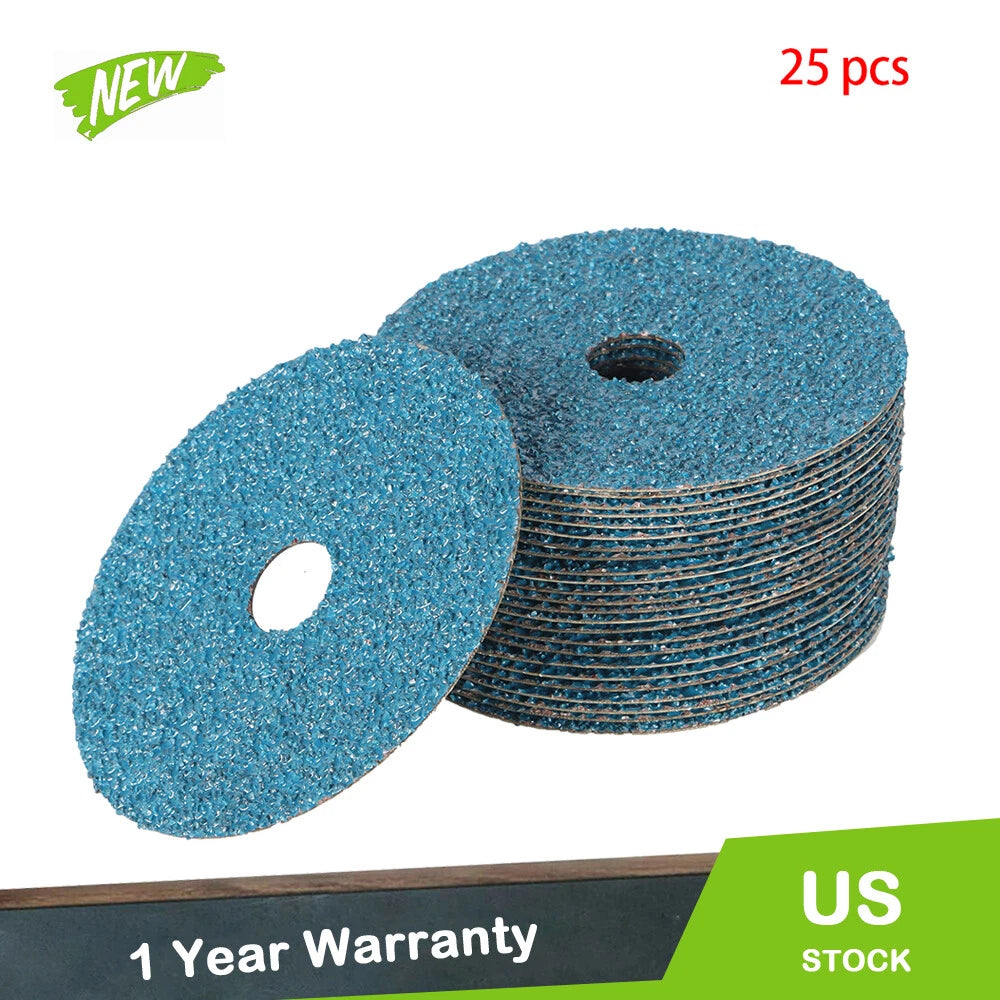 Set of 25 Zirconia Resin Fiber Grinding Discs 5” x 7/8”