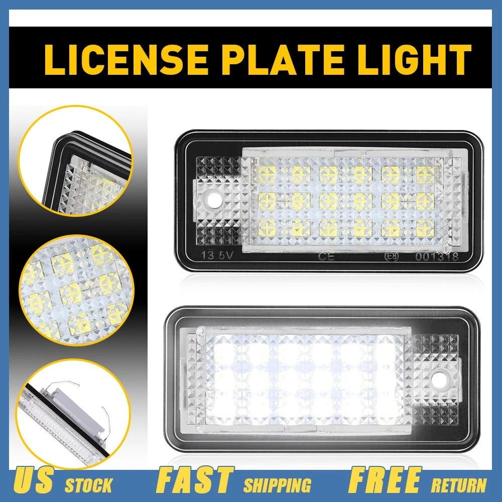2X White CANbus LED License Plate Light for Audi A3 A4 A5 A6 A8 Q7 S3 (2000–2023)