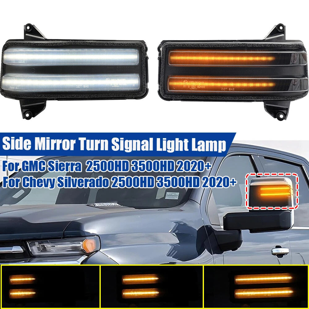 Dynamic DRL Mirror Stop Turn Signal Light for Chevy Silverado 2500HD 3500HD (2020–2023)