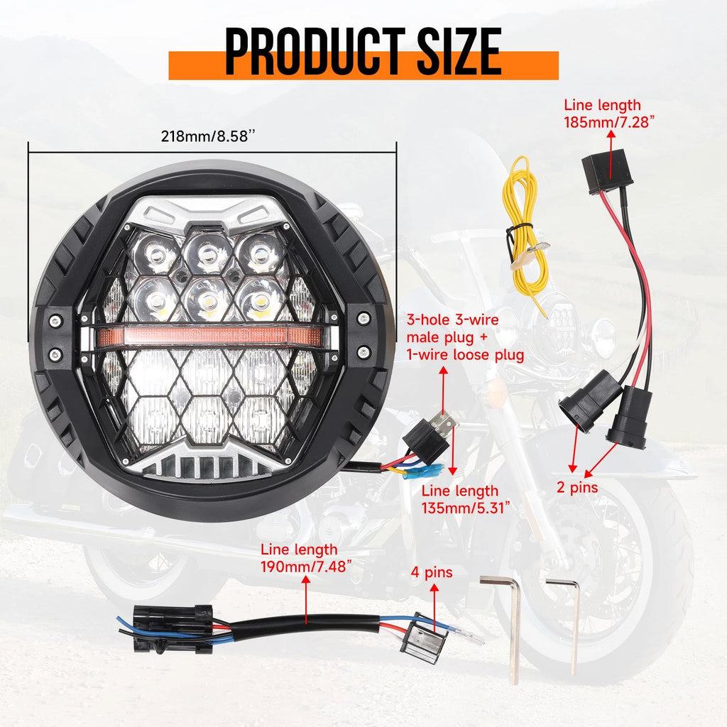 Plug & Play LED Headlight with Amber DRL for Harley Street Glide (2014–2024)