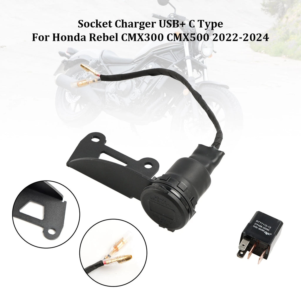 12V USB+C Socket Charger for Honda Rebel CMX300 CMX500 (2022–2024)