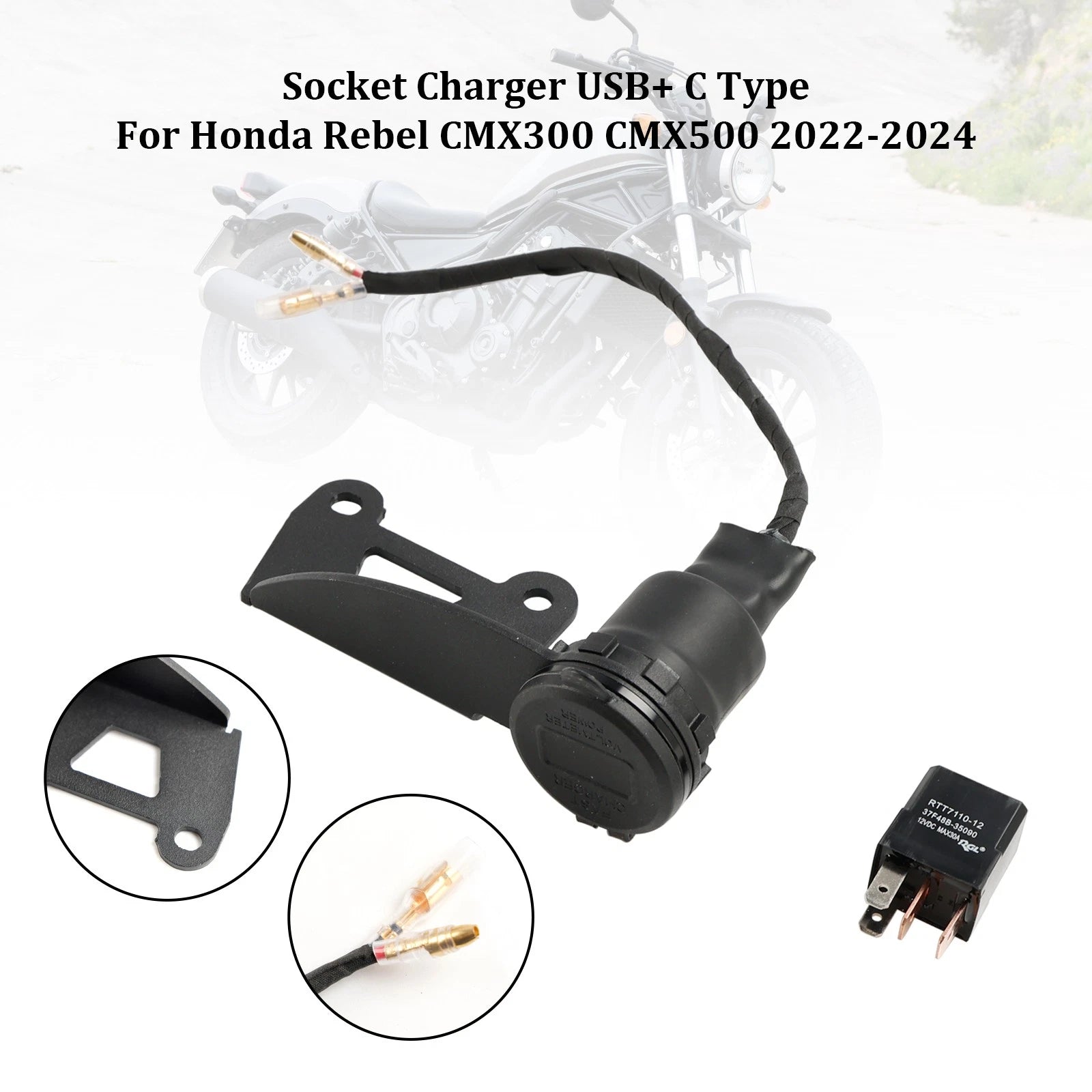 12V USB+C Socket Charger for Honda Rebel CMX300 CMX500 (2022–2024)