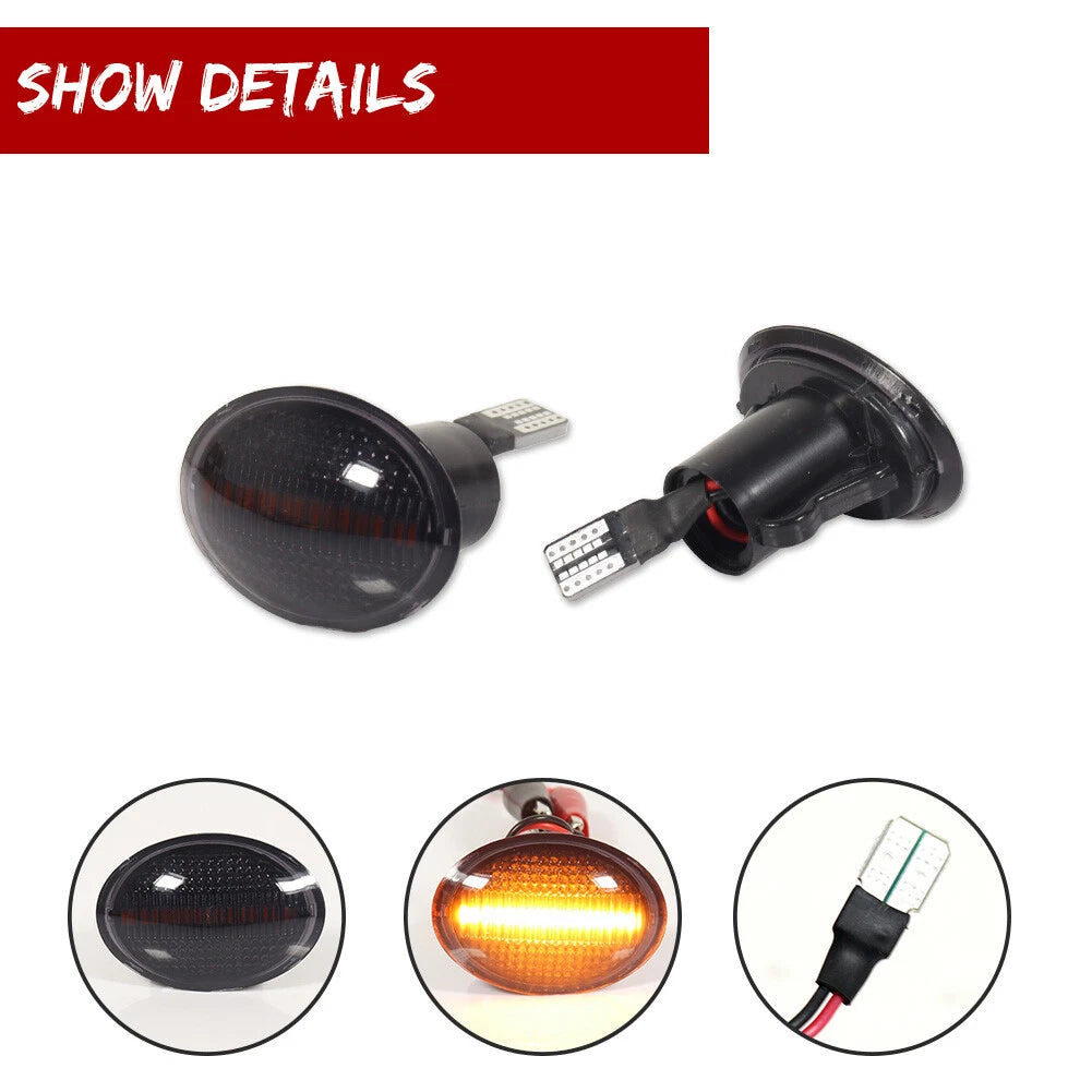 Smoke Sequential Amber LED Side Marker Lights for Fiat 500 (2007–2019)