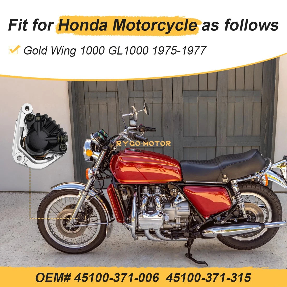 Front Left Brake Caliper & Pads for Honda Gold Wing 1000 GL1000 (1975–1977)