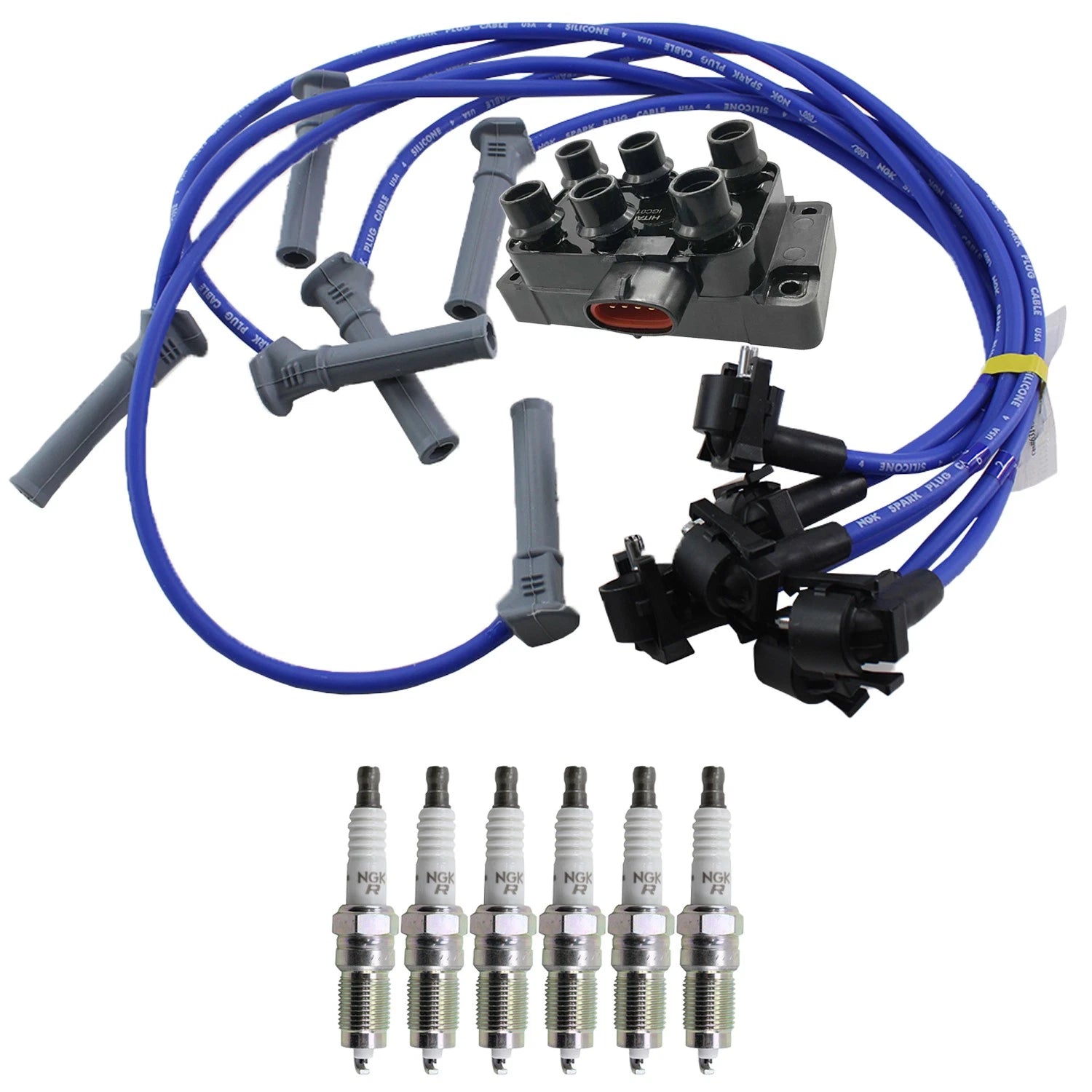 Set of 6 Hitachi Ignition Coils & NGK V-Power Spark Plugs for Mountaineer