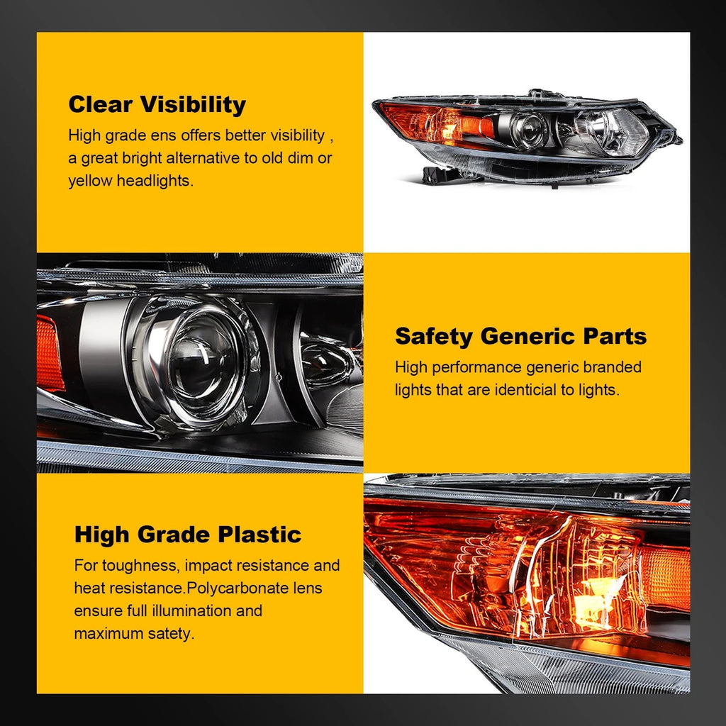 Headlight Assembly for Acura TSX (2013–2014) HID Xenon Projector Pair