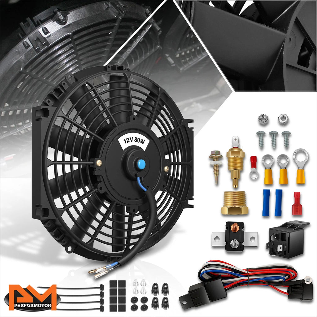 12" 12V Electric Radiator Cooling Fan with Relay & Mount Kit for Universal Fit