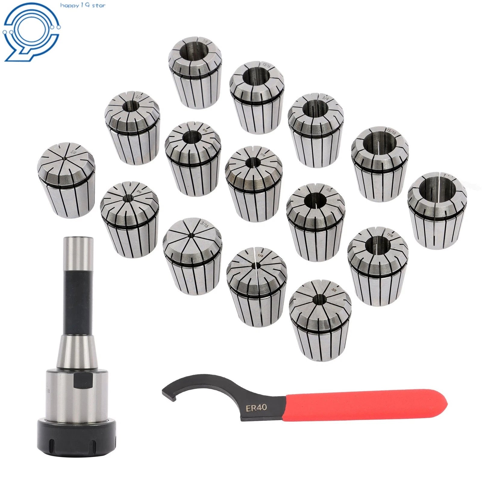 15Pc ER40 Collet Set for Milling Machine, Lathe R8 Shank Chuck Tools