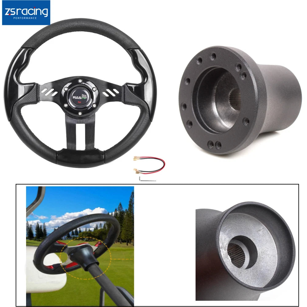 Set of 2 Black Hub Adapters for Club Car DS Golf Cart Steering Wheel