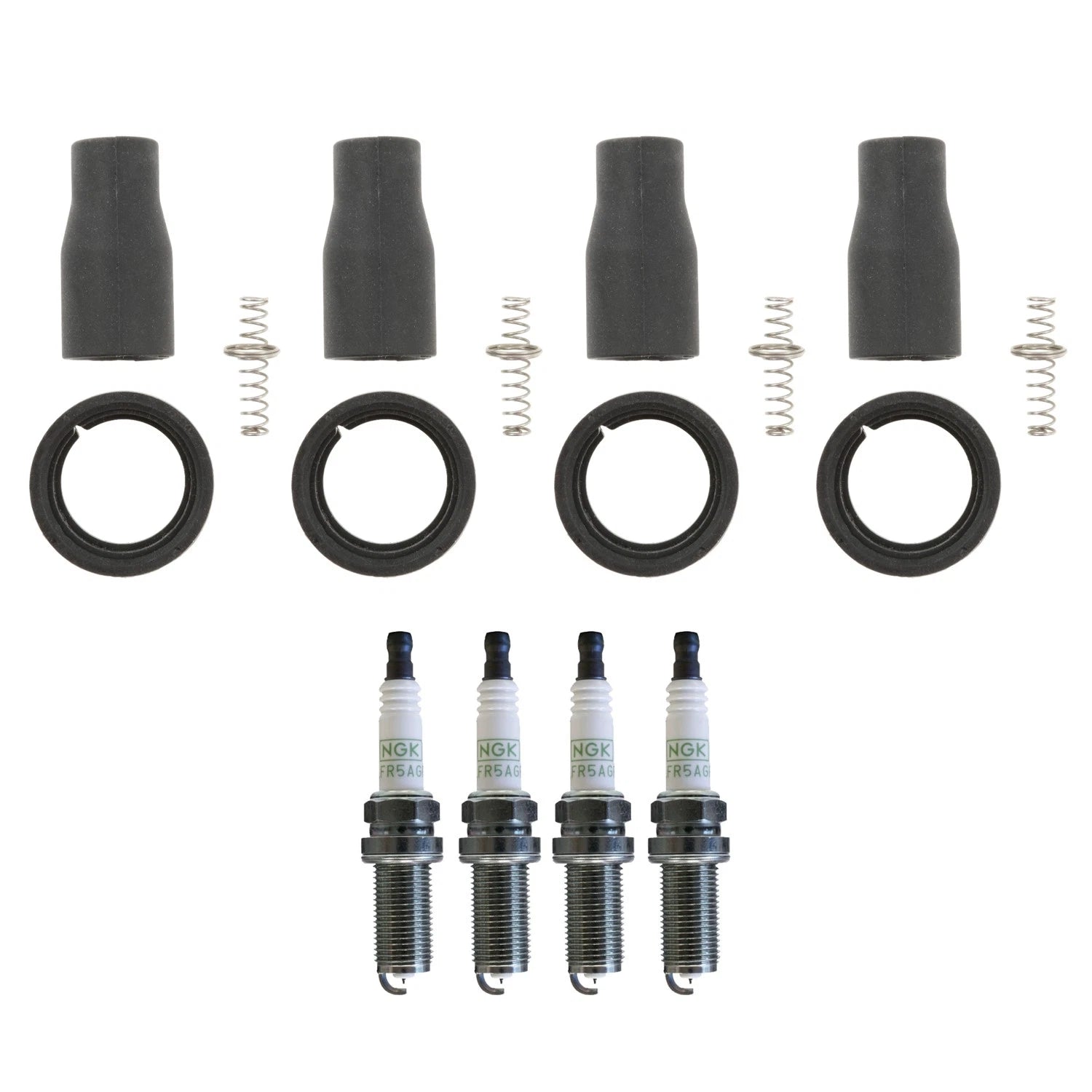 Set of 4 NGK G-Power Platinum Spark Plugs & Coil Boots for Santa Fe Tucson Forte