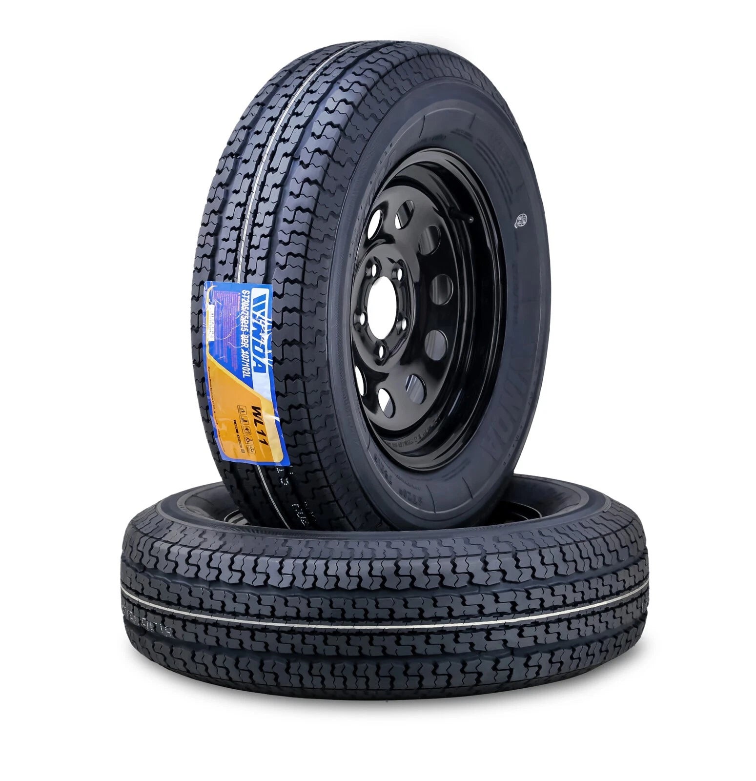 2 WINDA ST205/75R15 Trailer Tire Rims 8-Ply 5 Lug on 5" PCD Black Mod Rim
