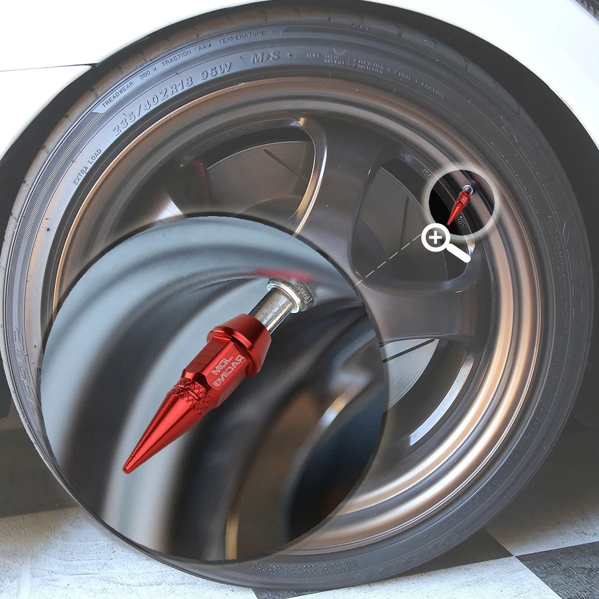 Set of 4 Red Aluminum Spiked Tire Valve Stem Caps for Universal Fit (45mm)