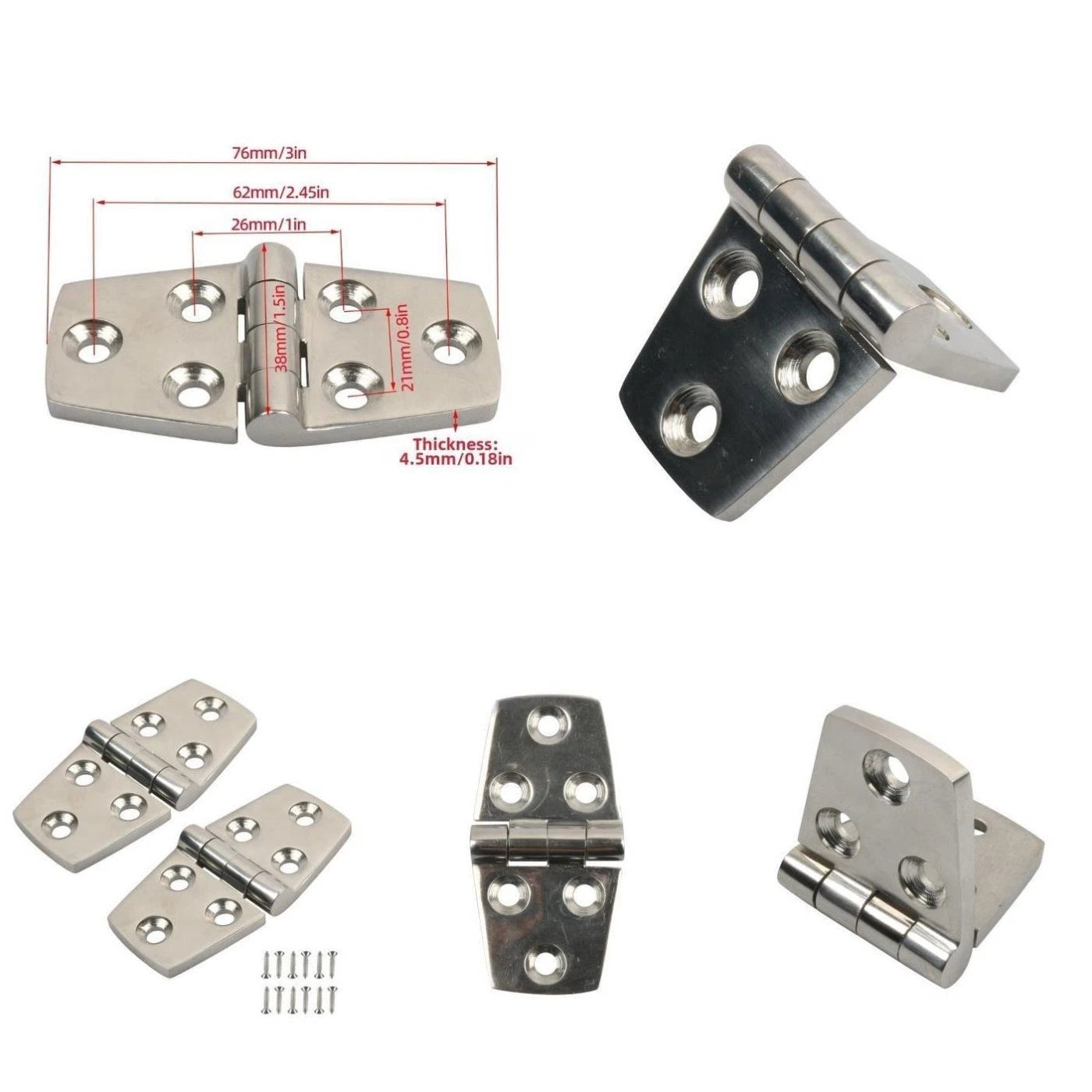 Set of 2 Hinges & 1 Handle for Boat Yacht Cabinet Door (316 SS Marine Grade)