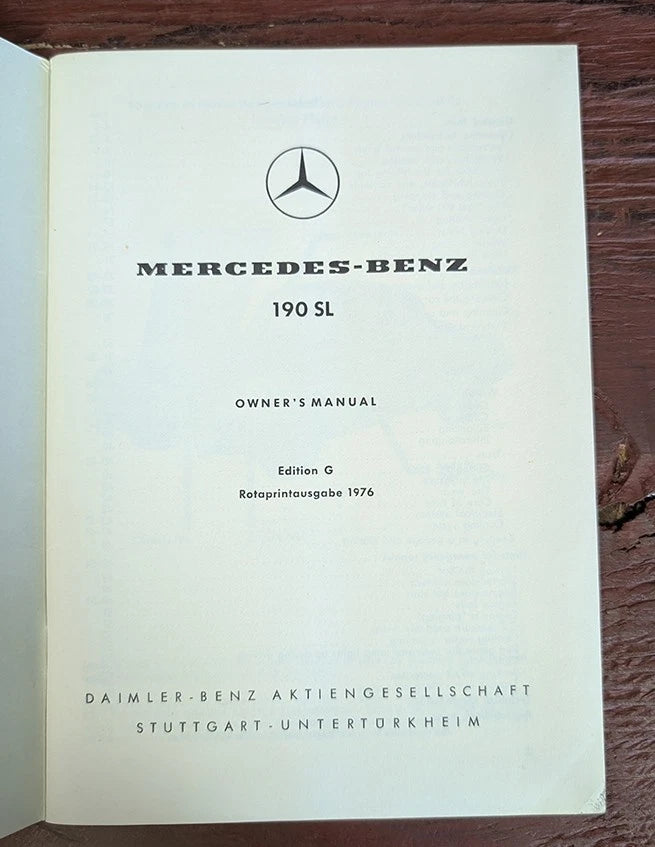 Owner's Manual for Mercedes-Benz 190 SL (1955-1963)