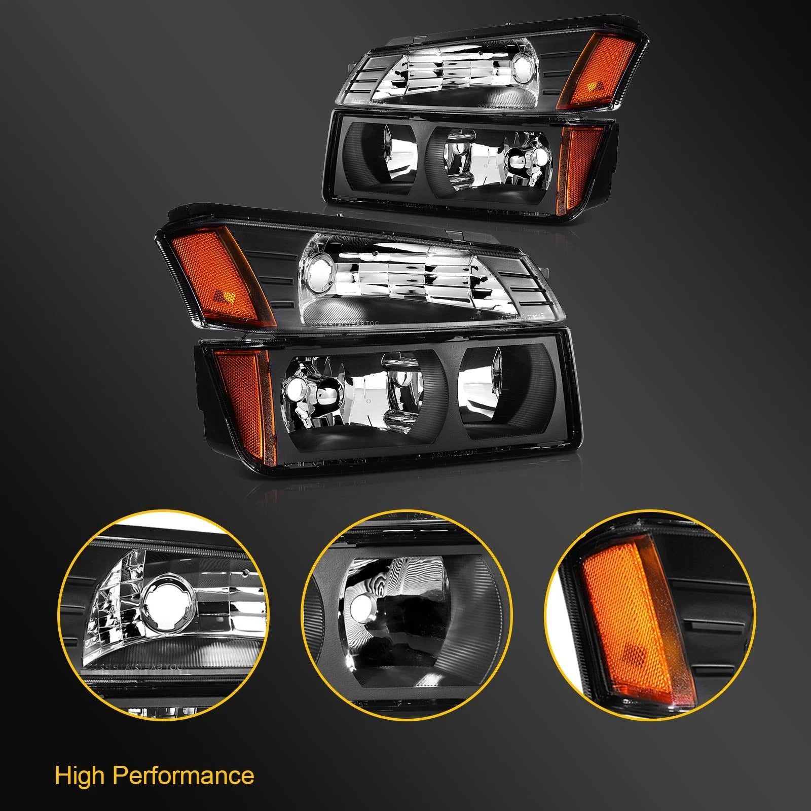 2X Black Headlights and Bumper Lamps for Chevy Avalanche (2002–2006)