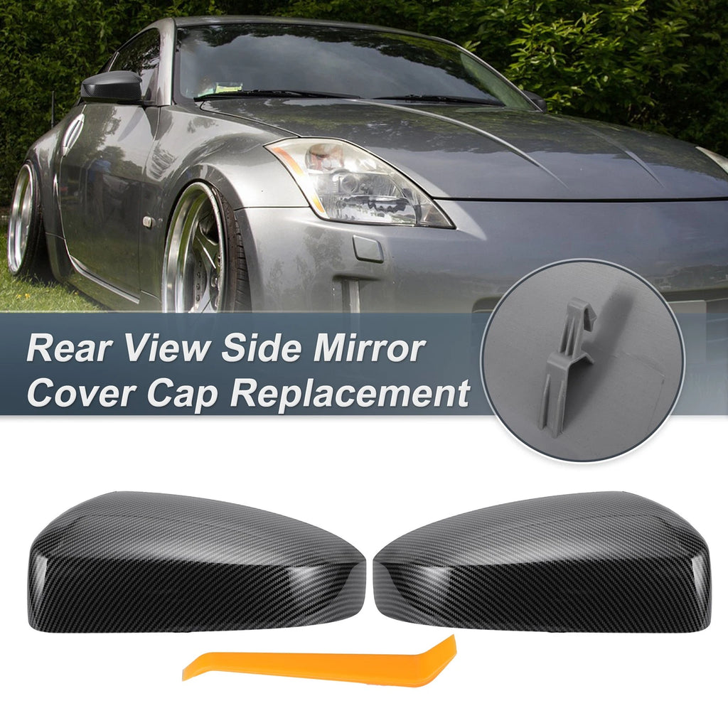 Set of 2 Rearview Mirror Cover Caps Black Carbon Fiber for Nissan Sentra (2007–2012)
