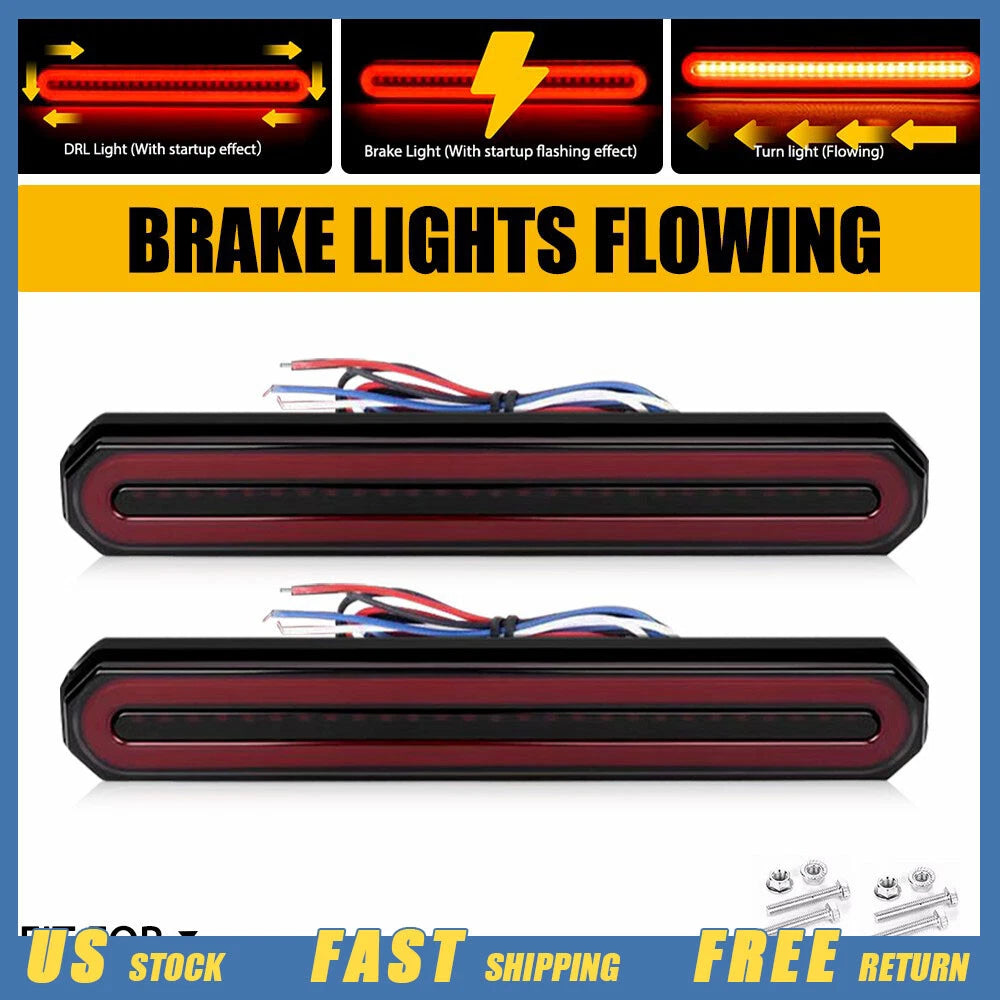 2X Red/Amber Oval 9" LED Tail Lights for Truck Trailer