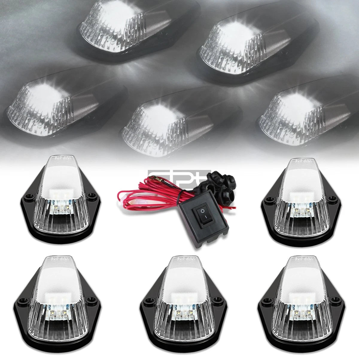 5Pcs Chrome LED Cab Roof Running Lights for F-Series Pickup (1980–1996)