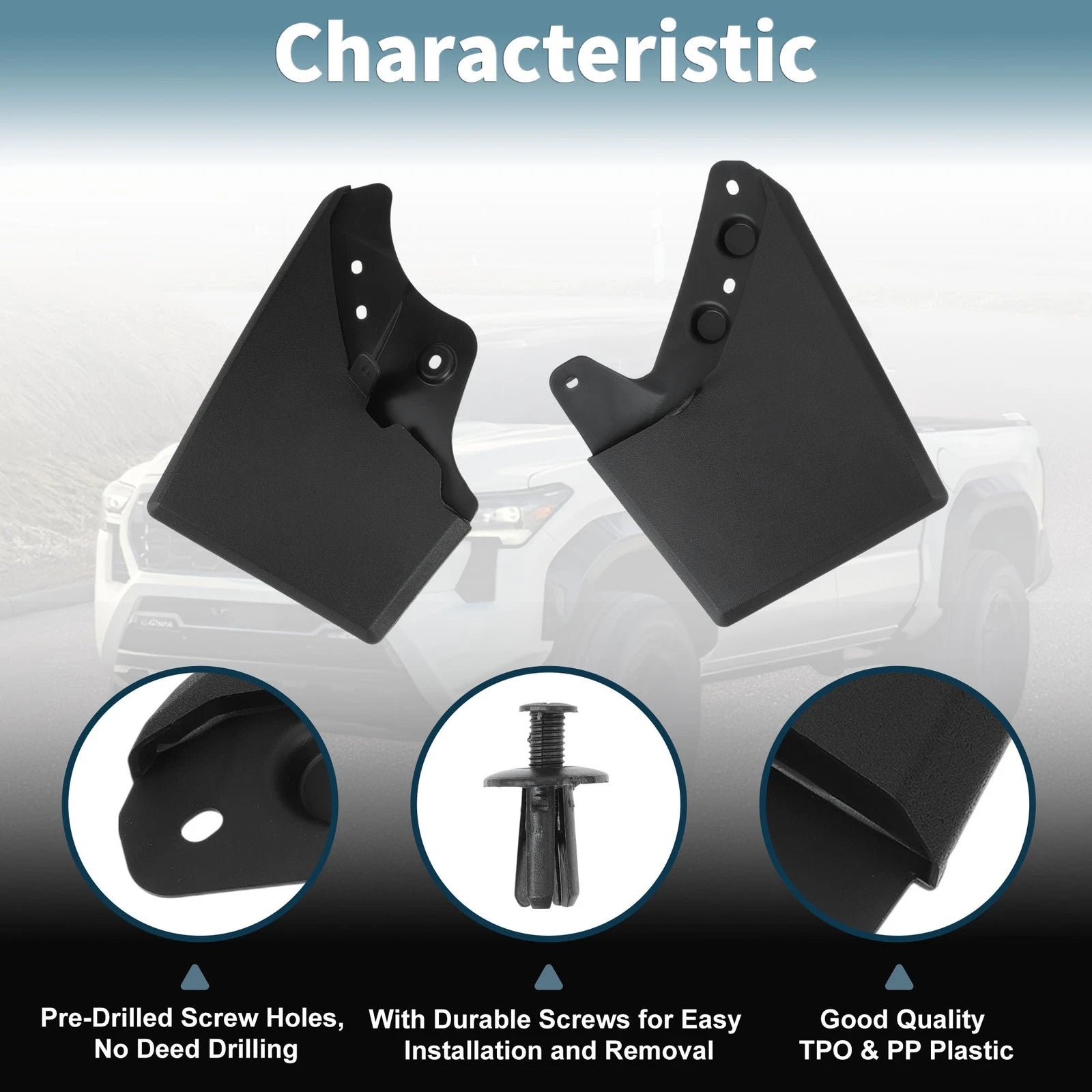 Mud Flaps Kit for Toyota Tacoma (2024–2025) Splash Guards No-Drill