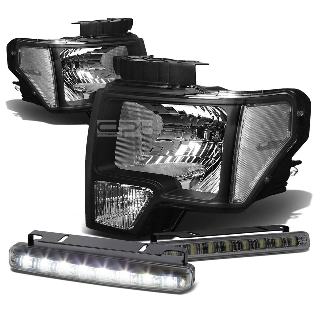 Black Housing Headlight & Smoked LED Fog Light Kit for Ford F150 (2009–2014)