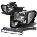Black Housing Headlight & Smoked LED Fog Light Kit for Ford F150 (2009–2014)