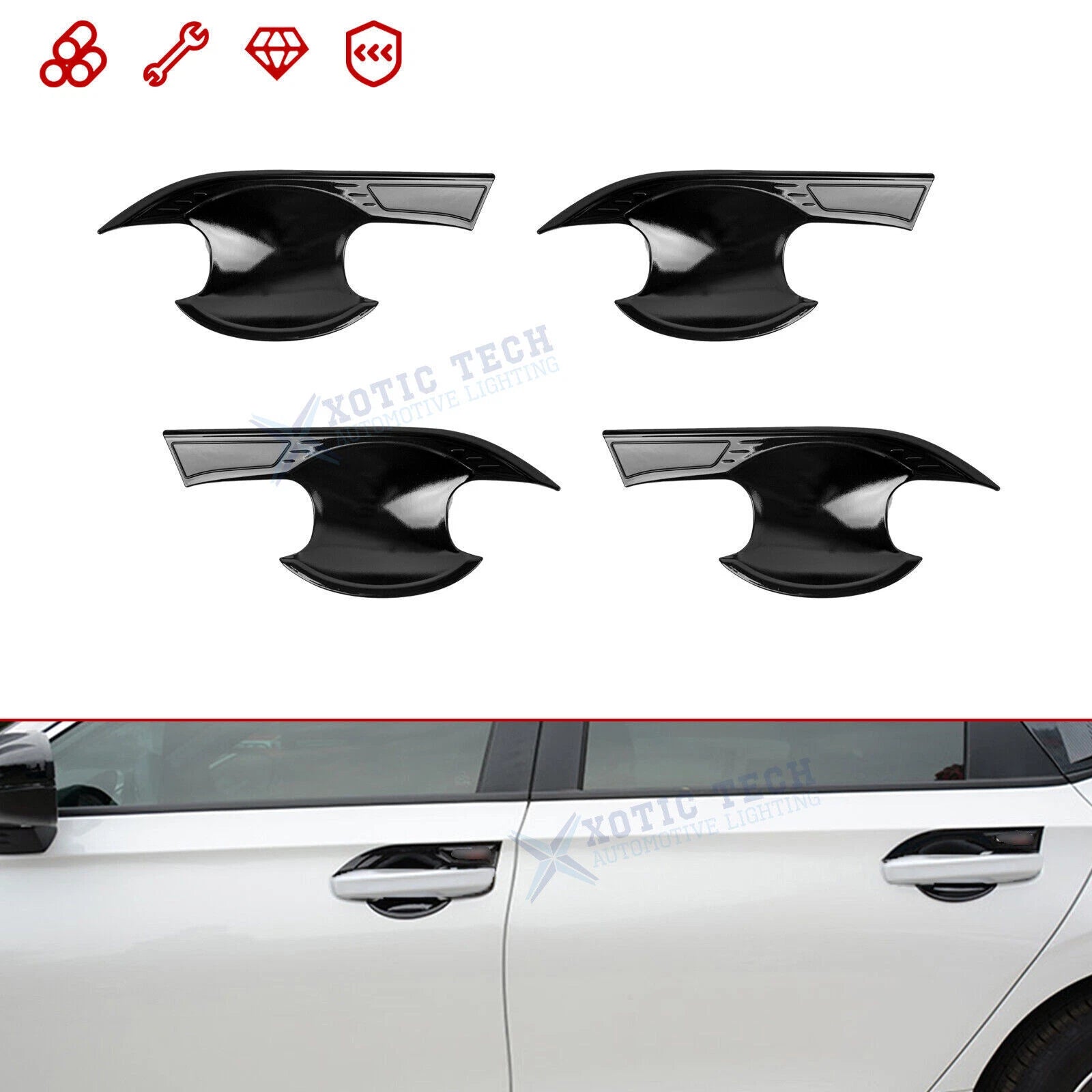Gloss Black Door Handle Bowl Panel Cover Trim for Honda Civic (2022–2026)