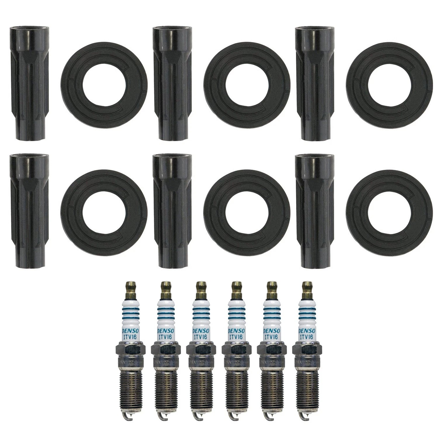 Set of 6 Denso Iridium Power Spark Plugs & Coil Boots for Mazda Tribute (2001–2007)