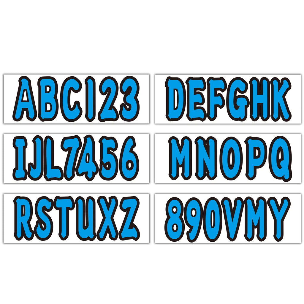 Set of 4 Blue Decals A-Z & 0-9 for Boat Registration Stickers
