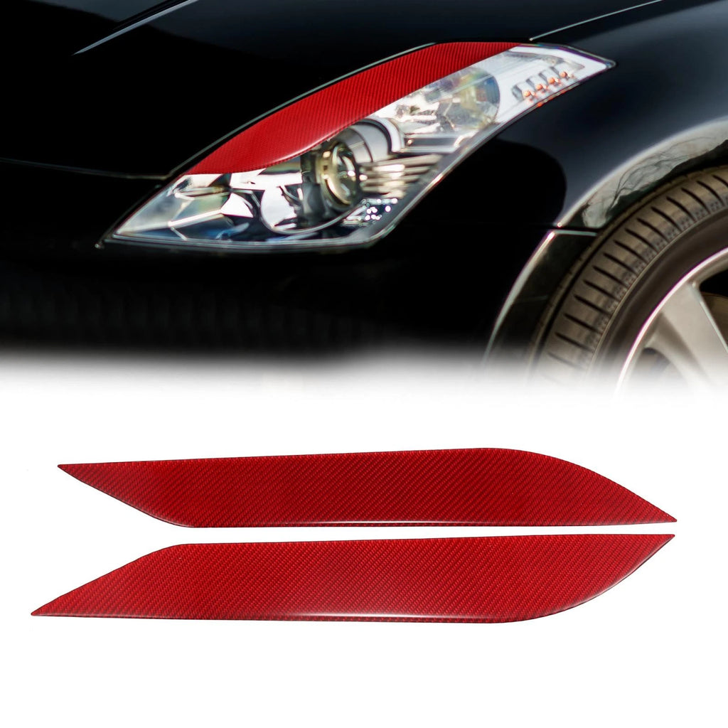 1 Pair Headlight Eyebrows Stickers for Nissan 350Z (2003–2009) Carbon Fiber Red 782685582513