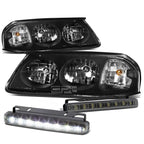 Set of 4 Black Housing Clear Headlight, Corner Signal, LED Fog Light for Impala (2000–2005)
