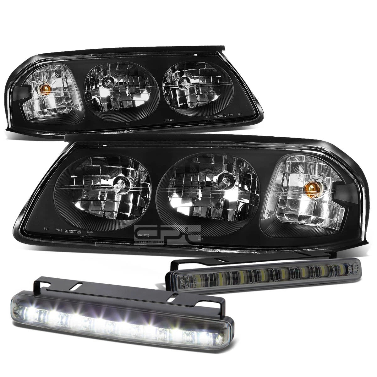 Set of 4 Black Housing Clear Headlight, Corner Signal, LED Fog Light for Impala (2000–2005)