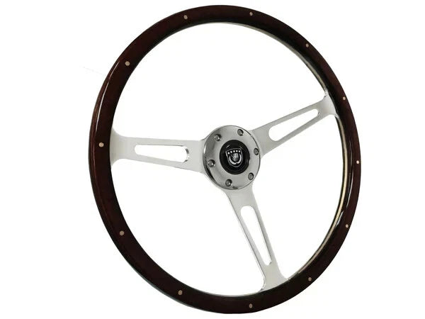 15 Inch Billet 3 Spoke Steering Wheel Wood Riveted with Horn Button for Universal (2001–2025)