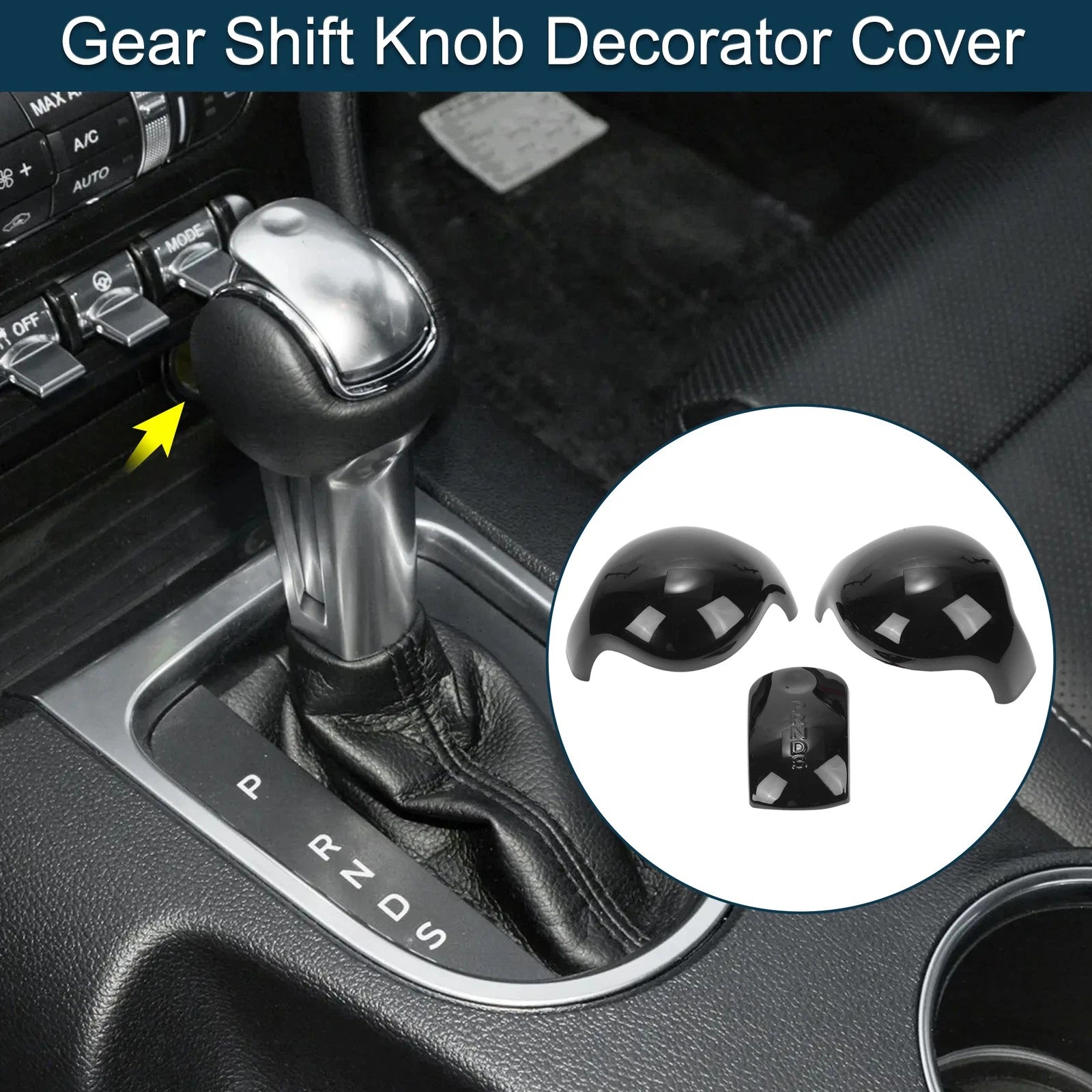 Set of 1 Gear Shift Knob Decorator Cover for Ford Mustang (2015–2023) Black