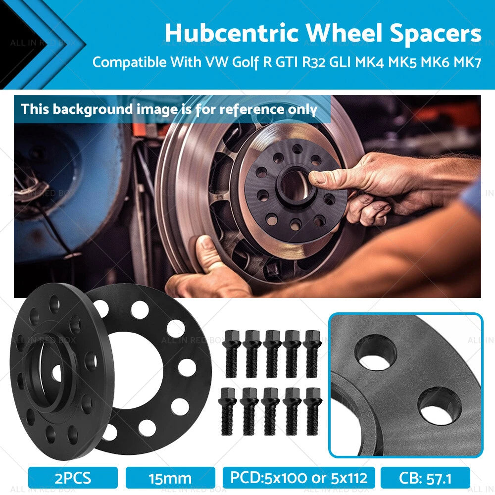 2X 15mm Hubcentric Wheel Spacers 5x112 for VW Golf GTI R R32 (MK4-MK7)