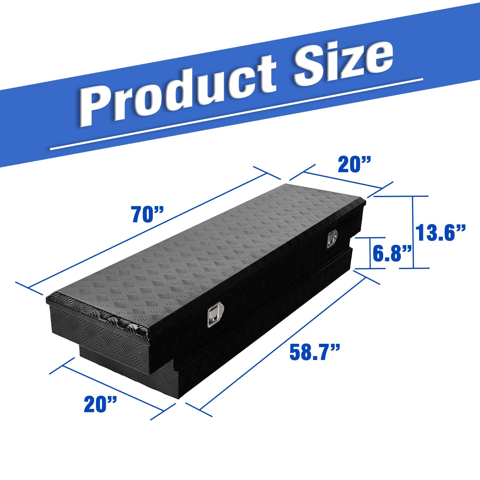 70"x20"x14.75" Black Aluminum Tool Box for Truck Pickup Trailer (Fits Various)