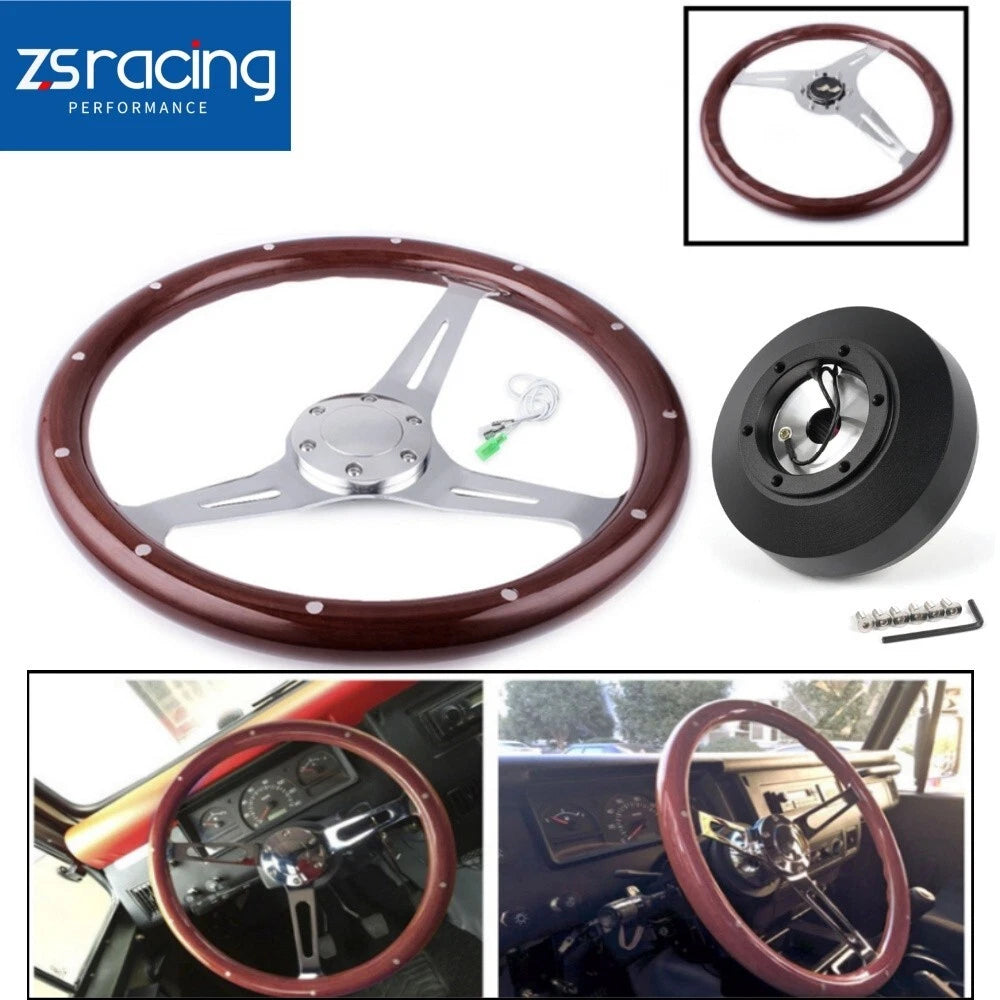 15in Wood Steering Wheel + 161H Short Hub Adapter for Ford F150/F250/Ranger (1992–1997)