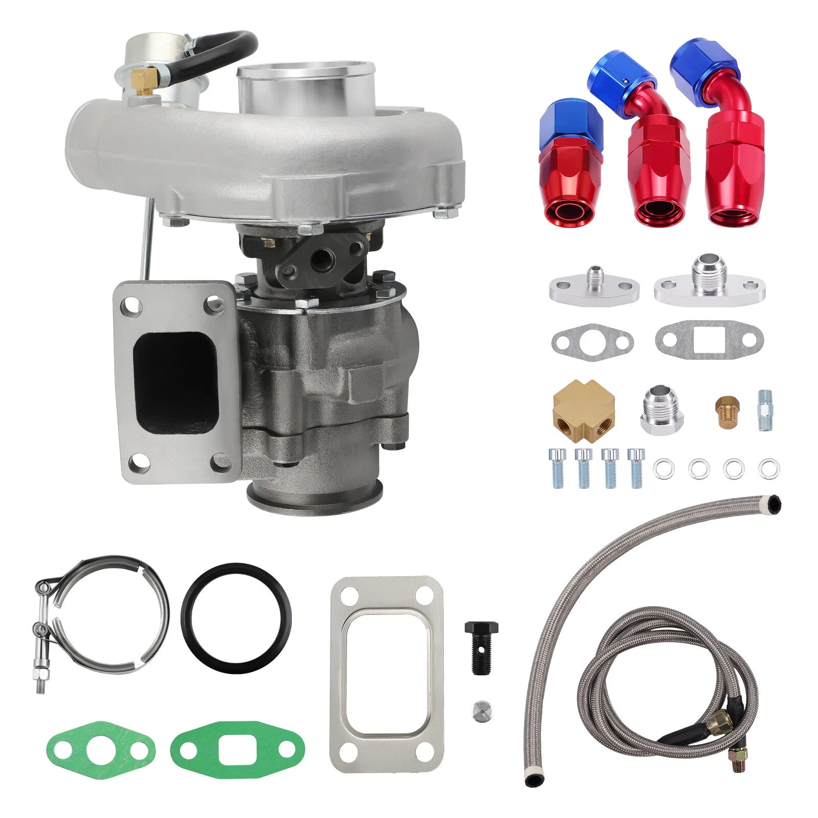 T04e T3 .63 A/R Turbo Charger + Oil Line Kit for 400+hp (Universal)