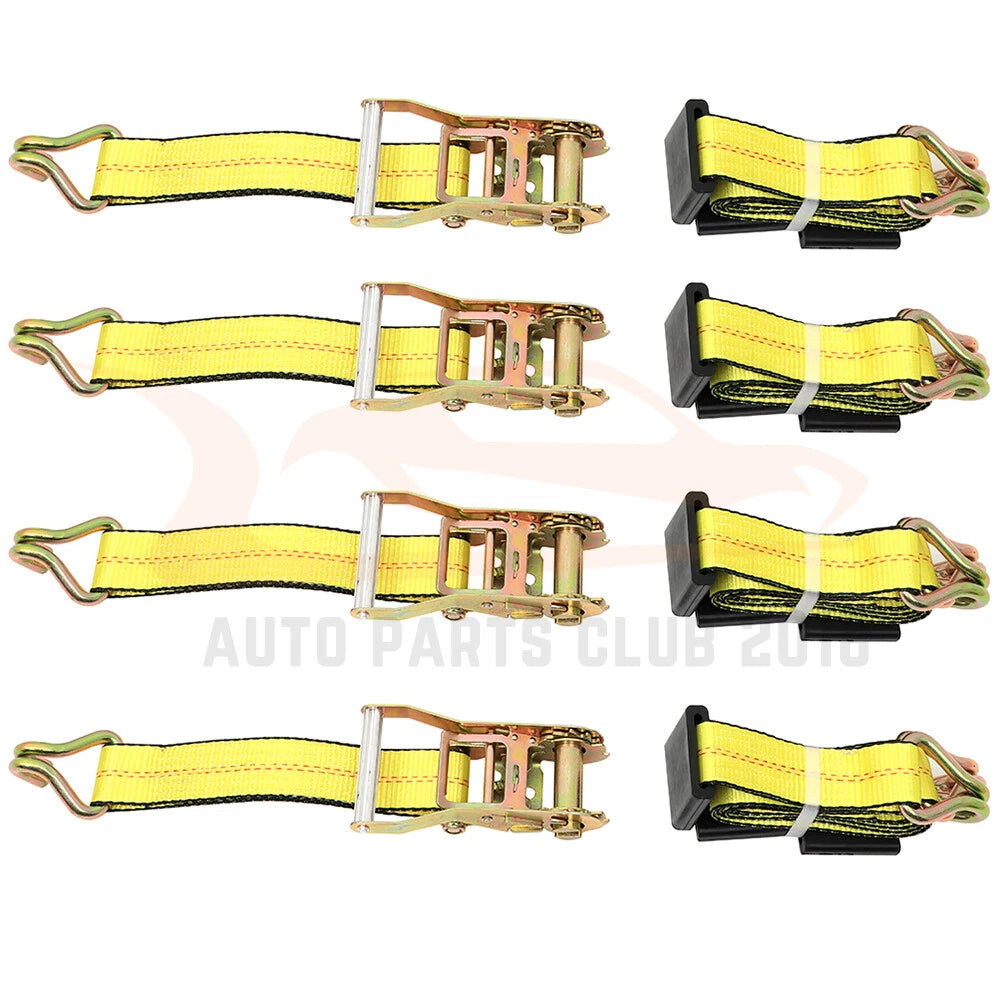 Set of 4 Ratchet Tie Down Straps for Car Trailer Hauler