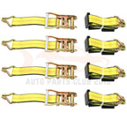 Set of 4 Ratchet Tie Down Straps for Car Trailer Hauler
