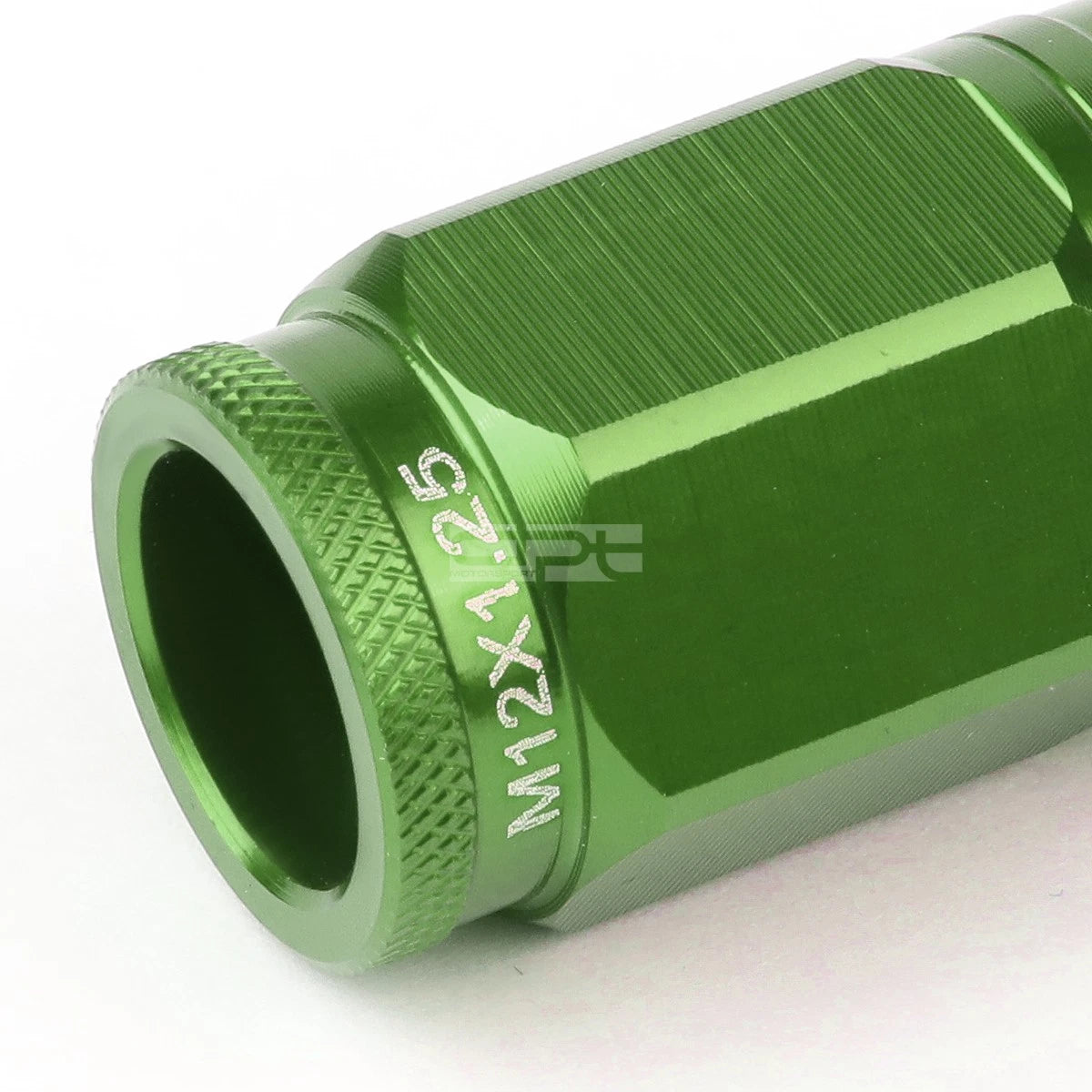 Open-End Aluminum Lug Nuts Set of 4 + Adapter for M12x1.25 (21mm OD/50mm Tall)