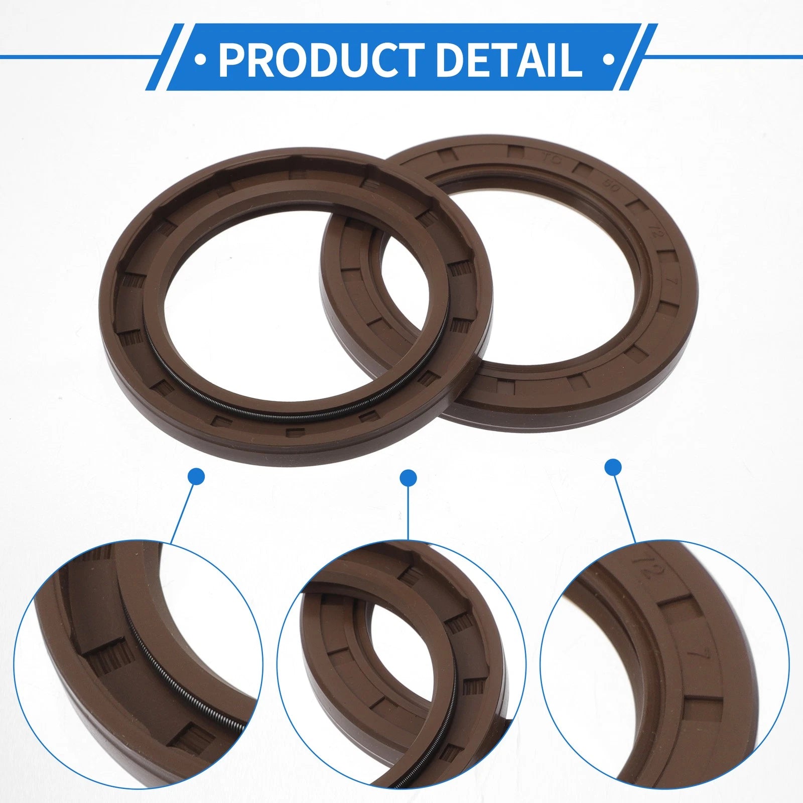 2X Oil Seal Rotary Shaft Seal for Various Models (50x72x7mm) FKM Rubber