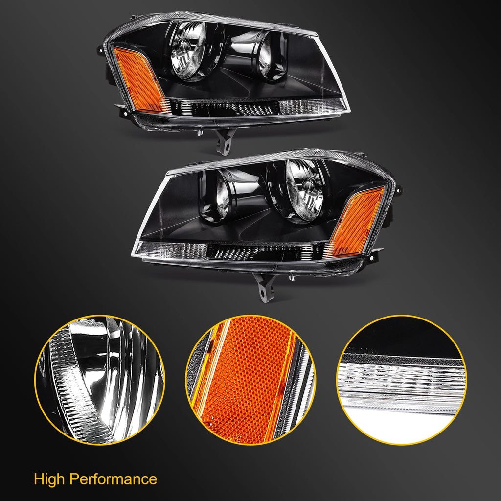 Headlight Assembly for Dodge Avenger (2008–2014) Black Housing Pair