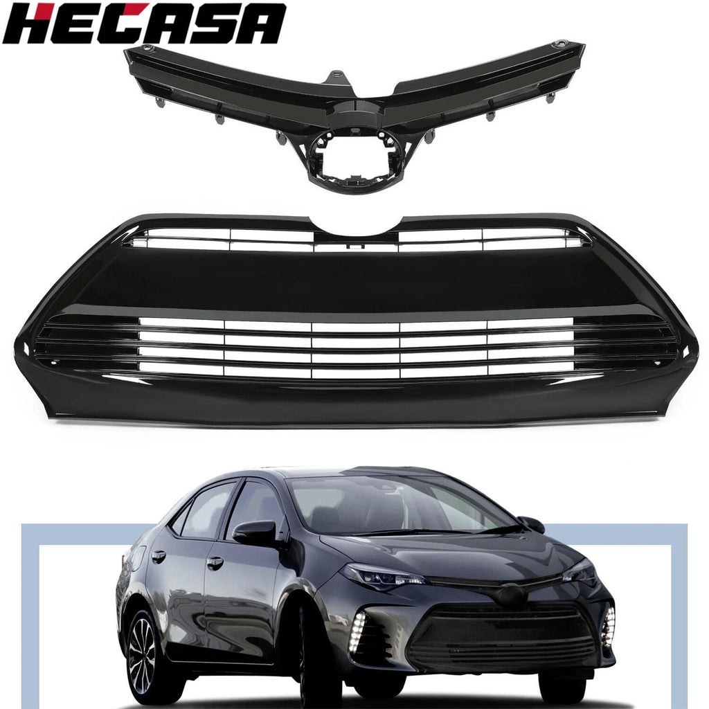 Front Bumper Upper & Lower Grille for Toyota Corolla L LE XLE CE (2017–2019)