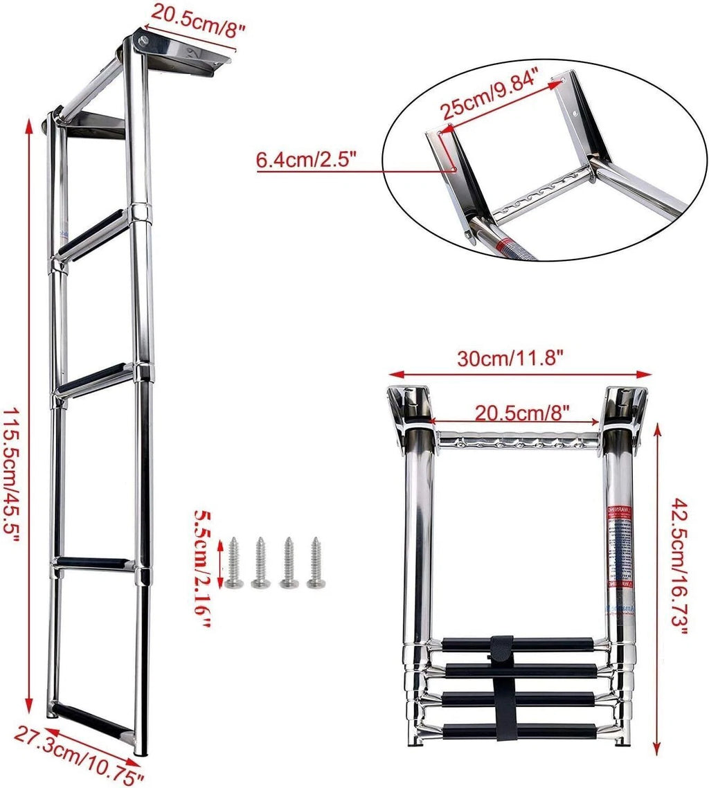 4 Step Telescoping Boat Ladder for Marine Use (Stainless Steel)
