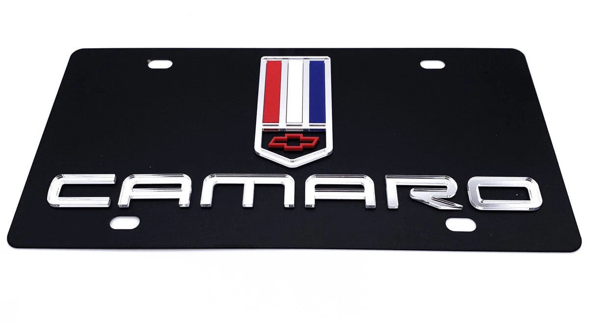 Emblem License Plate 3D Script Full Black for Chevrolet Camaro (2010–2015)