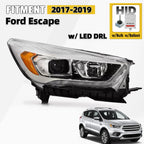HID/Xenon Headlight for Ford Escape (2017–2019) w/LED DRL, Chrome, Right